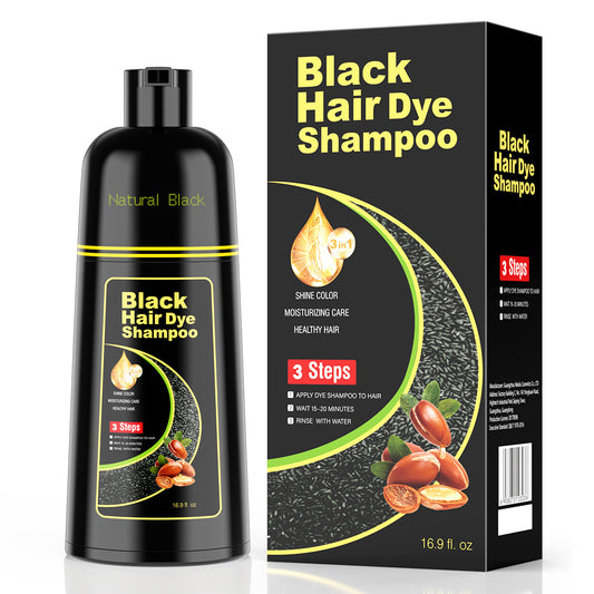 Black Hair Dye Shampoo 3 in 1，Argan Natural Herbal Formula Hair Color Shampoo Covers Gray Hair for Women and Men (16.9 fl.oz Black)