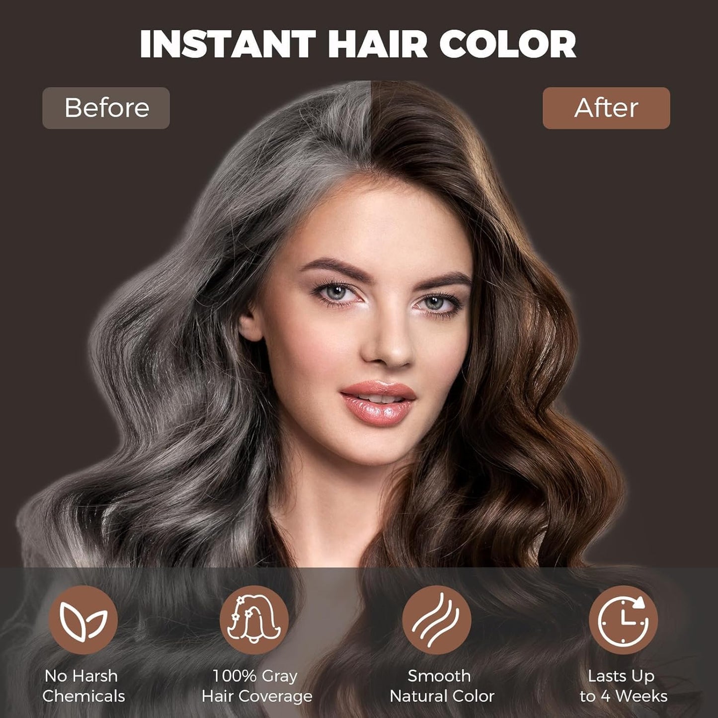Dark Brown Hair Dye Shampoo 3 IN 1, Hair Color Shampoo for Gray Hair Coverage for Women Men, Herbal Formula with Ammonia-free Ingredients, Lasts up to 30 Days (16.9 Fl Oz)