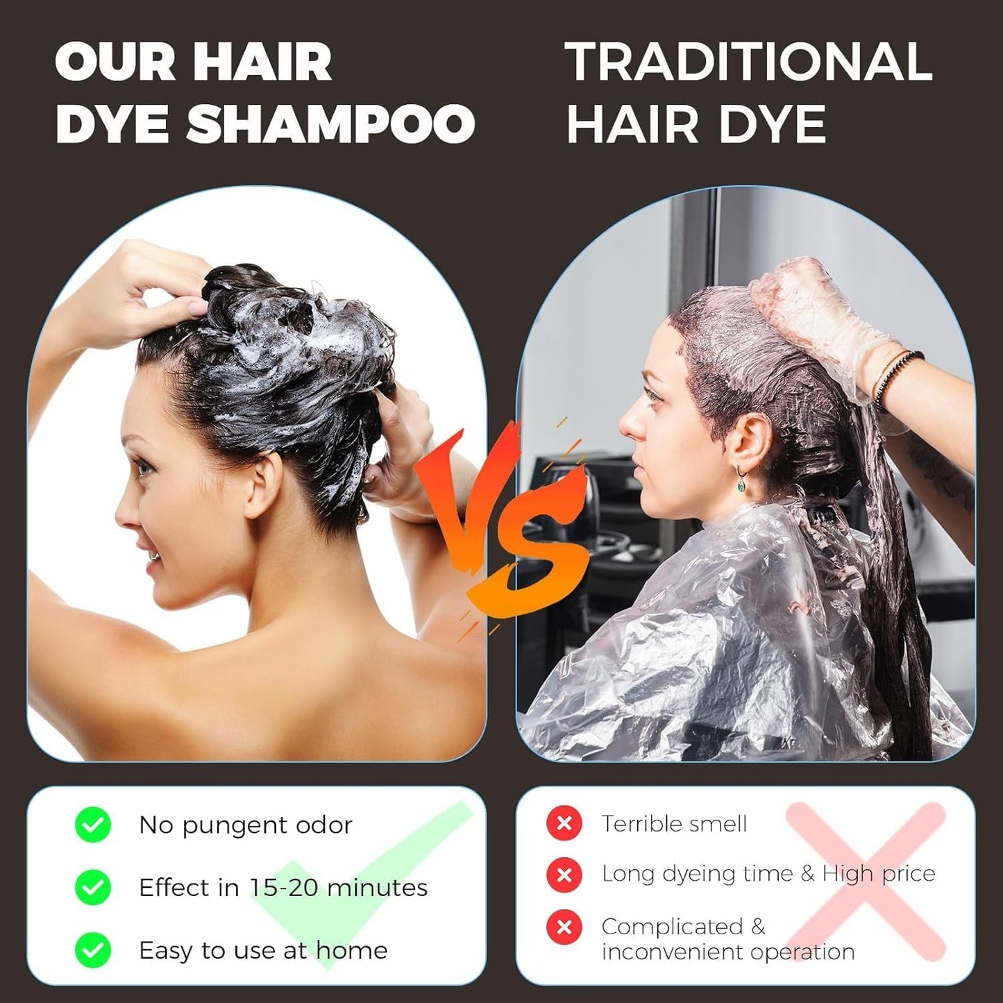 Dark Brown Hair Dye Shampoo 3 IN 1, Hair Color Shampoo for Gray Hair Coverage for Women Men, Herbal Formula with Ammonia-free Ingredients, Lasts up to 30 Days (16.9 Fl Oz)